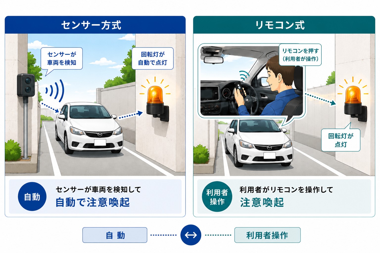 センサー方式とリモコン式回転灯の違い