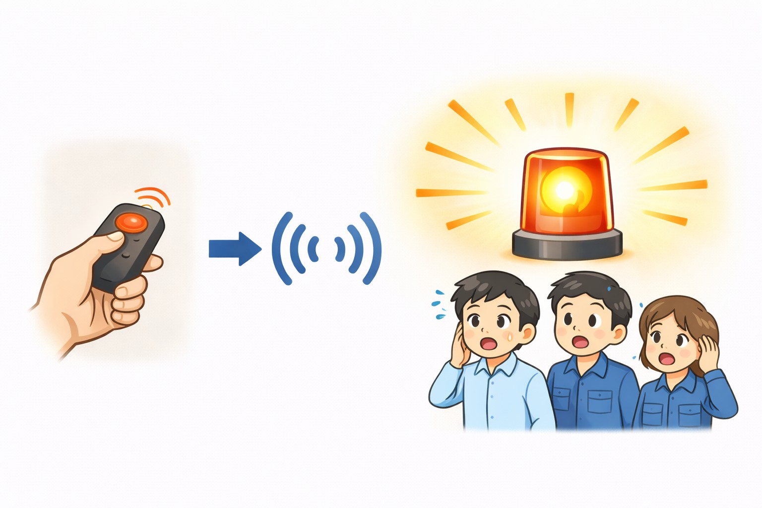 無線式回転灯で離れた場所へ異常を知らせるイメージ
