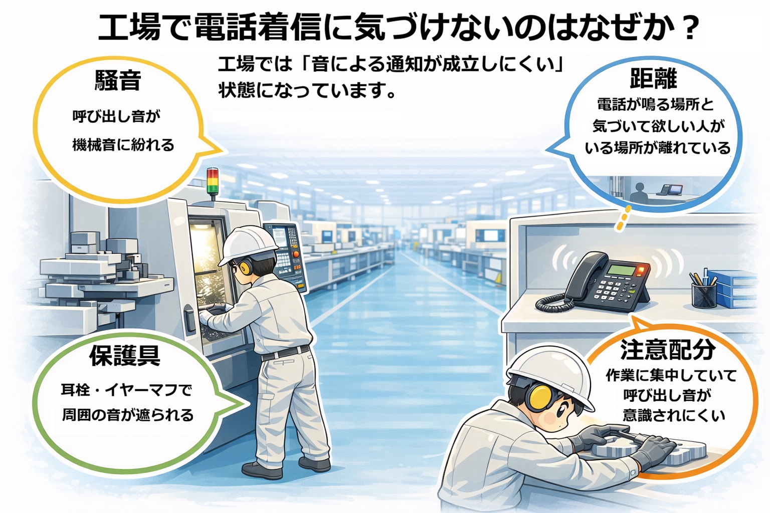 工場で電話着信に気づけない理由