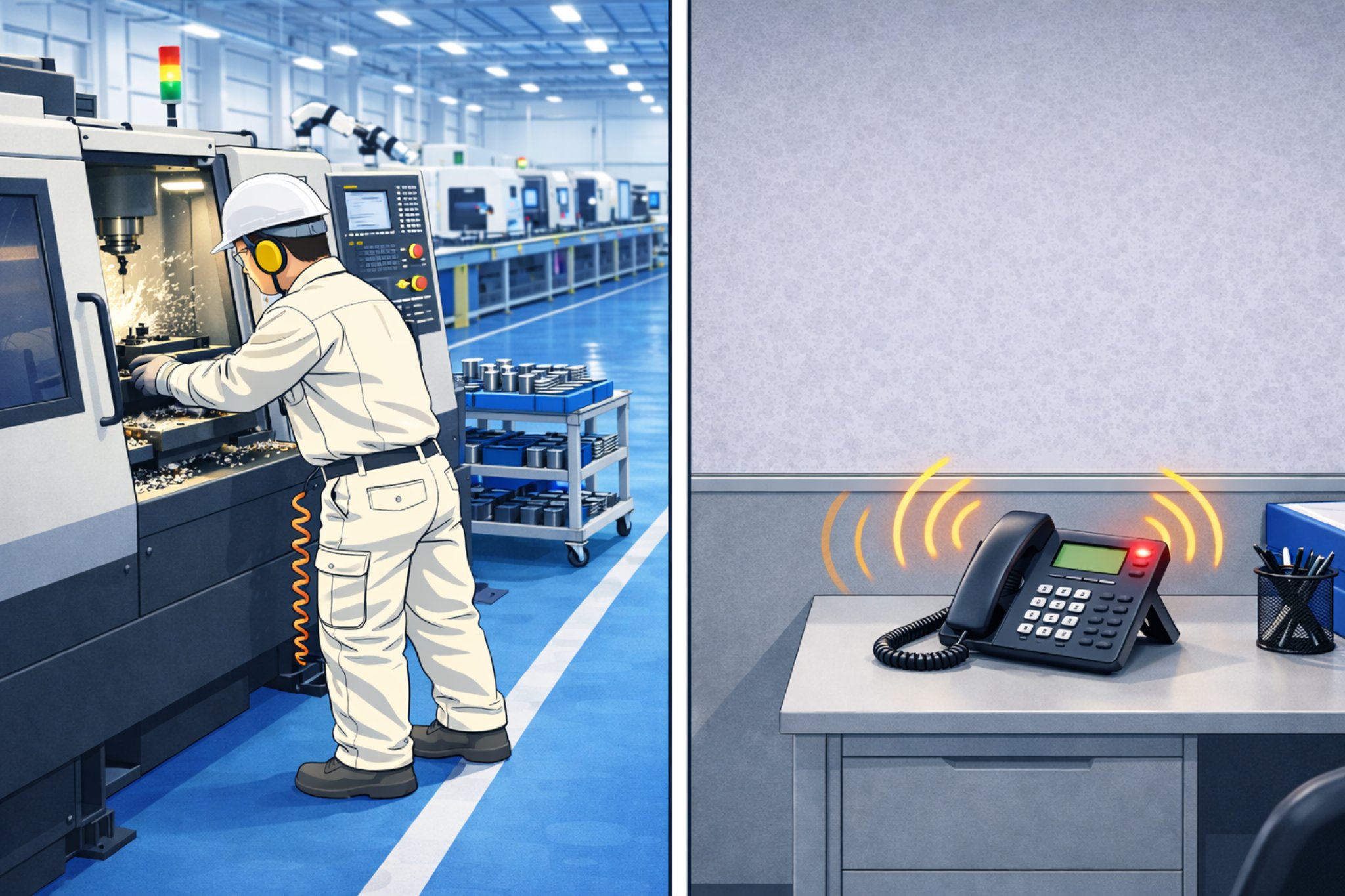 電話は鳴っているが、現場では気づけない