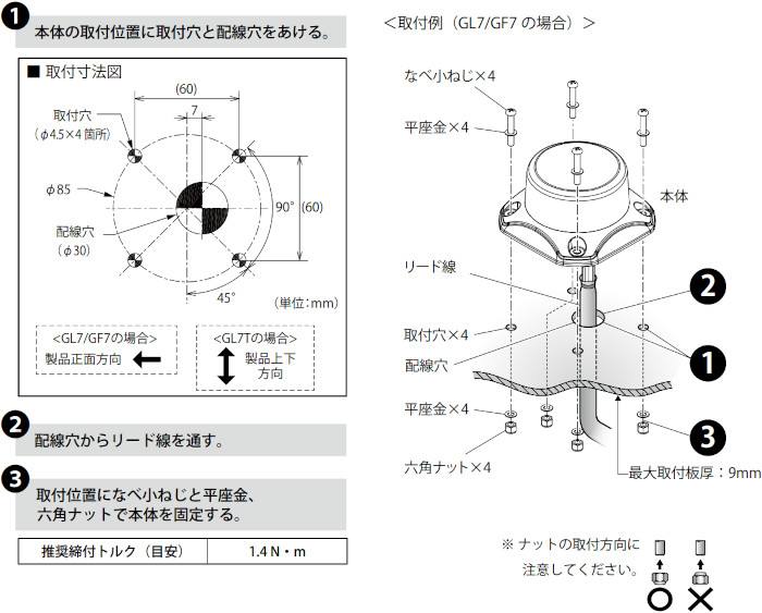 GF7-48N-Y ボルト固定の取付方法