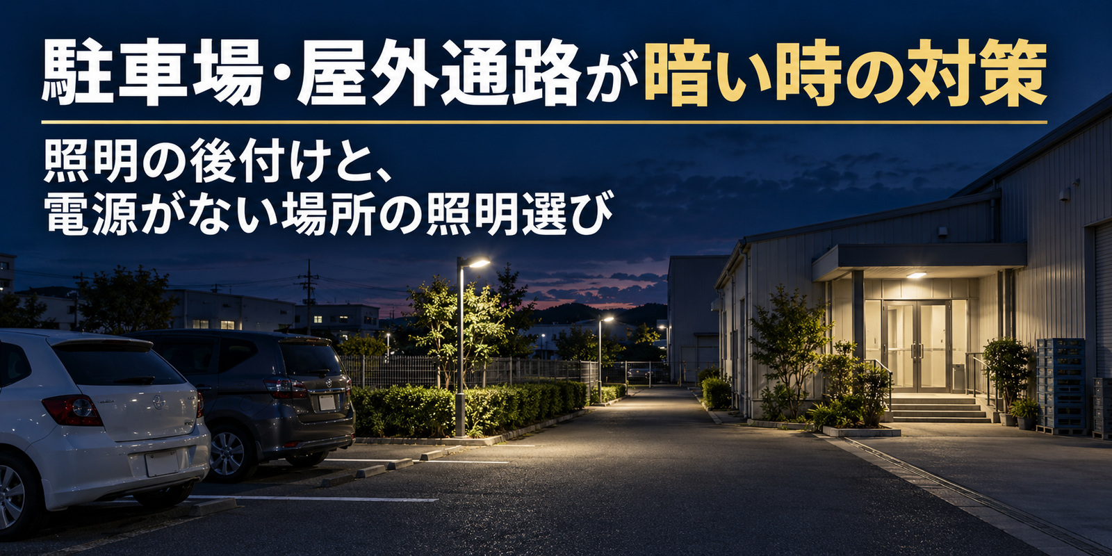 駐車場・屋外通路が暗い時の対策 照明の後付けと、電源がない場所の照明選び