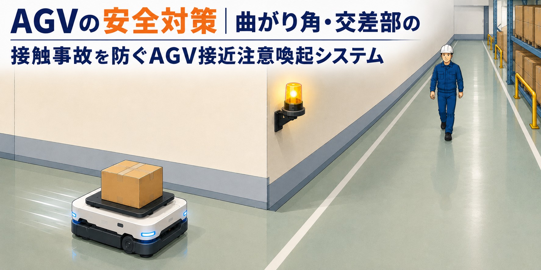 AGVの安全対策｜曲がり角・交差部の接触事故を防ぐAGV接近注意喚起システム