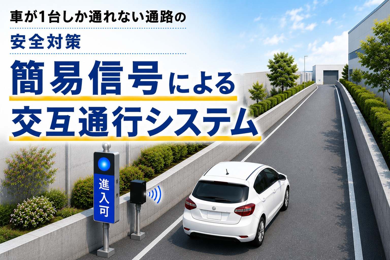 車が1台しか通れない通路の安全対策｜簡易信号による交互通行システムとは