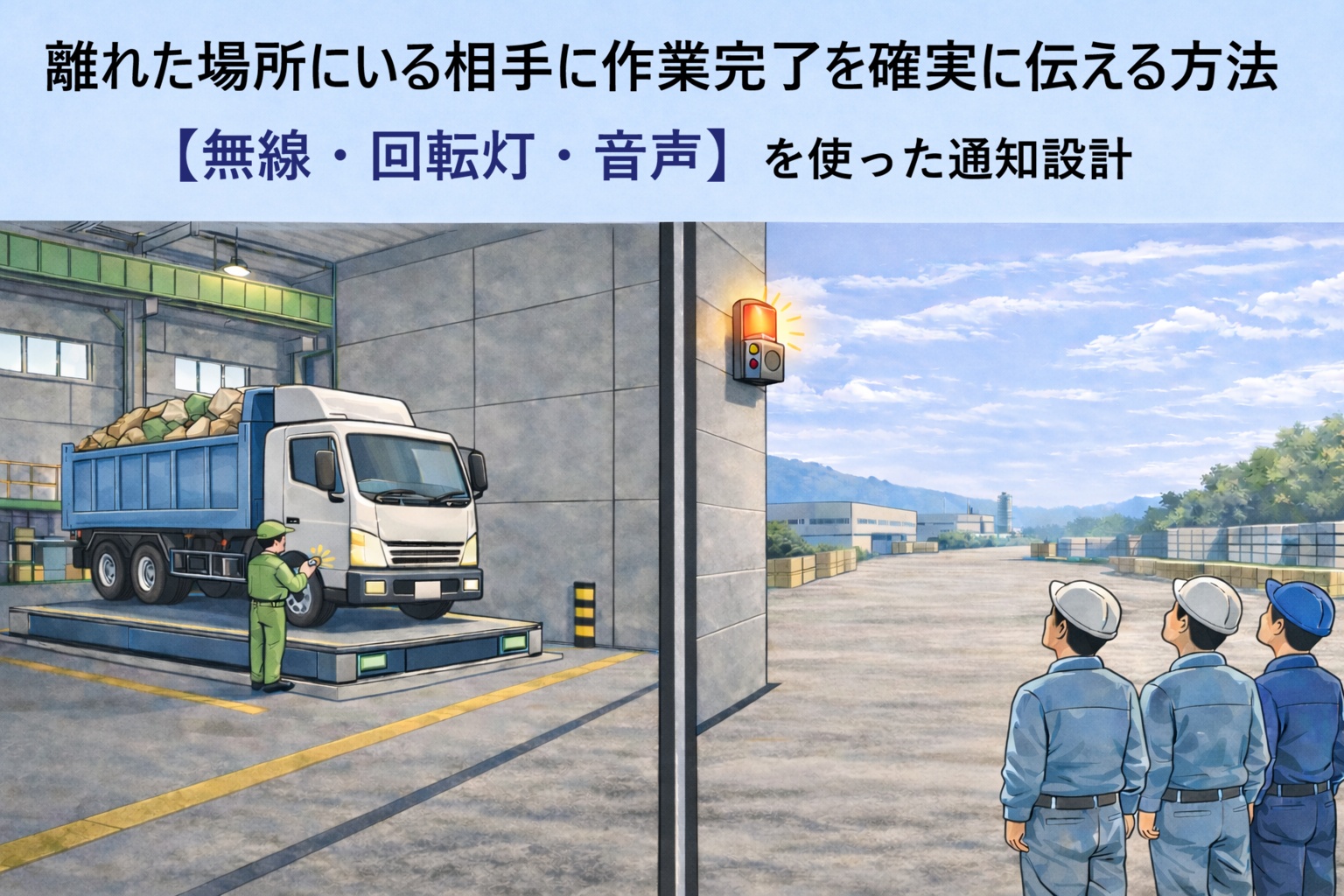 離れた場所にいる相手に作業完了を確実に伝える方法｜無線・回転灯・音声を使った通知設計