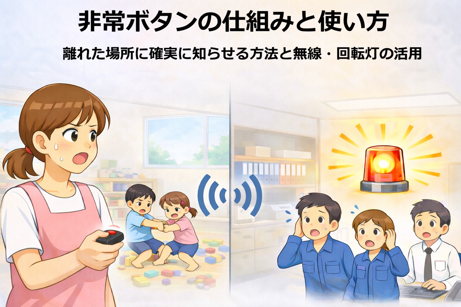非常ボタンの仕組みと使い方｜離れた場所に確実に知らせる方法と無線・回転灯の活用