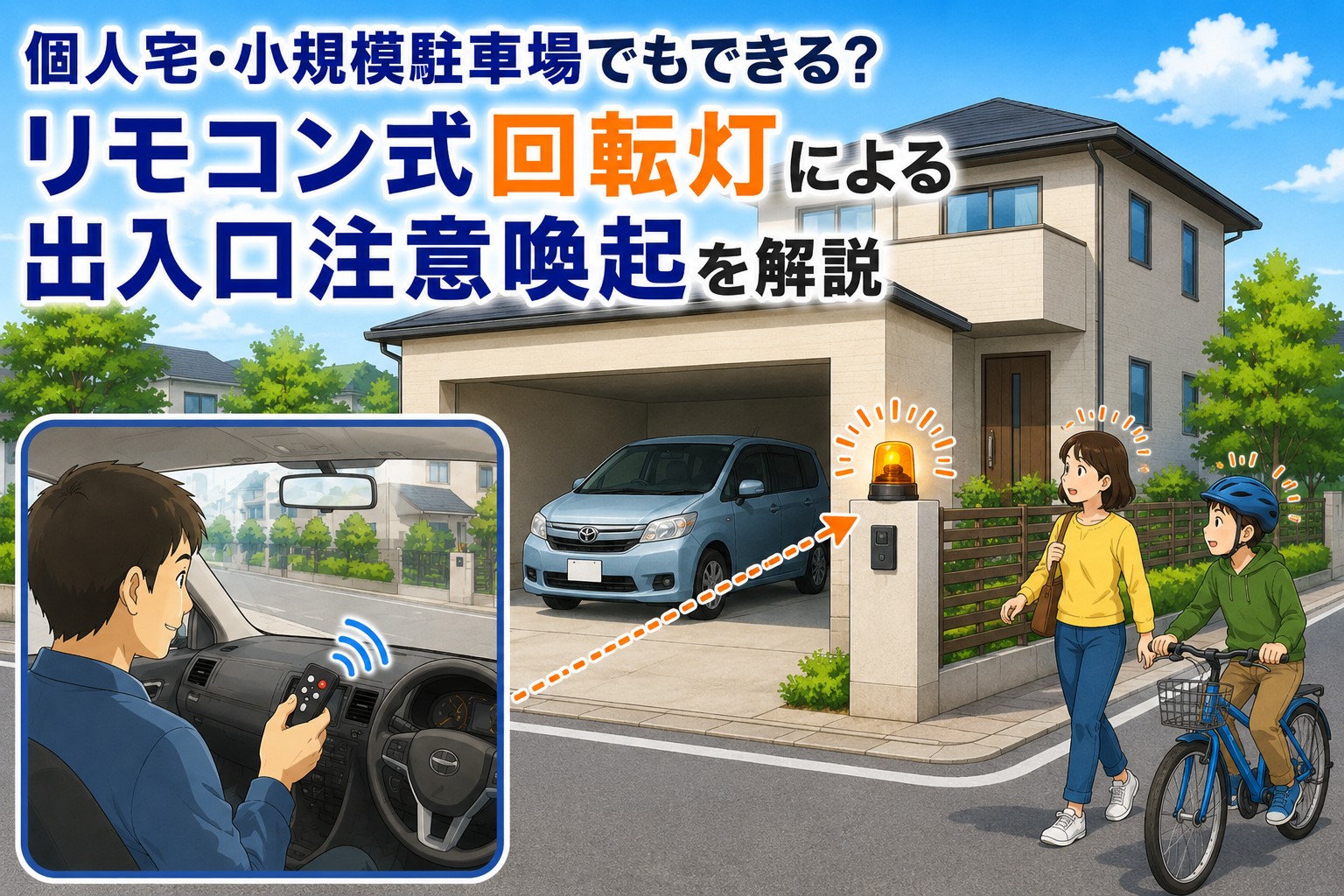 個人宅・小規模駐車場でもできる？リモコン式回転灯による出入口注意喚起を解説