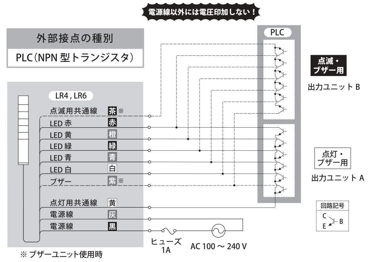 PLC(NPNトランジスタ)で接続 配線図