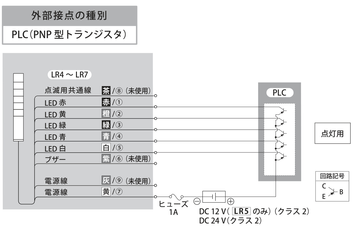 PLC(PNPトランジスタ)で接続 配線図